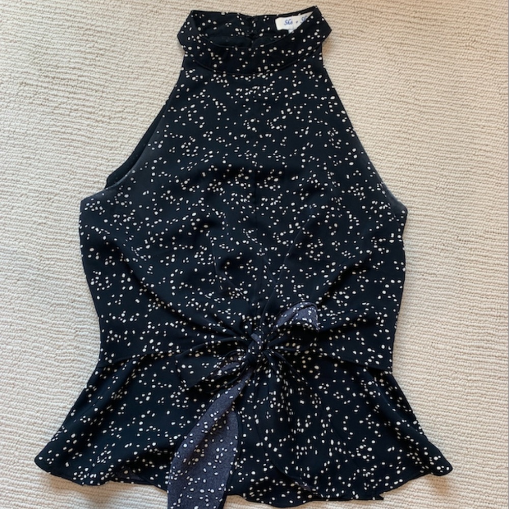 She and Sky Black Dotted Dress Tank